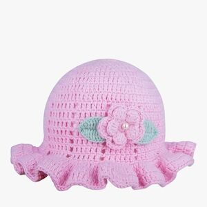 Pink Crochet Sun Hat for Kids with Flower Accent
